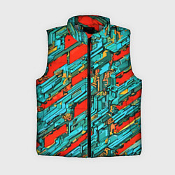 Женский жилет Голубые фрагменты на красном фоне, цвет: 3D-светло-серый