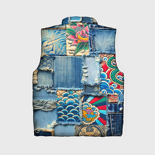 Женский жилет Японские мотивы на дениме / 3D-Черный – фото 2
