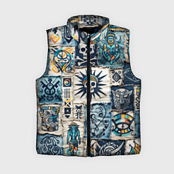 Женский жилет Пэчворк деним с пиратами