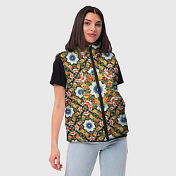Женский жилет Русские цветочные узоры красно-желтые, цвет: 3D-черный — фото 2