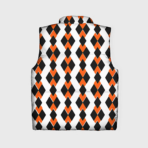 Женский жилет Чёрные и оранжевые ромбы на белом фоне / 3D-Черный – фото 2