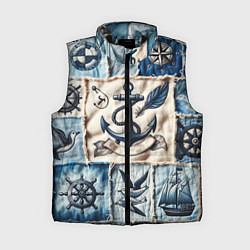 Женский жилет Пэчворк с якорем - джинсовка моряка