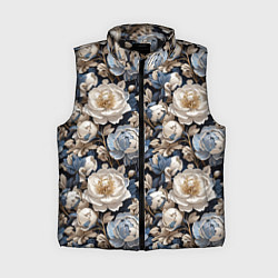 Женский жилет Нежные голубые и белые пионы, цвет: 3D-черный