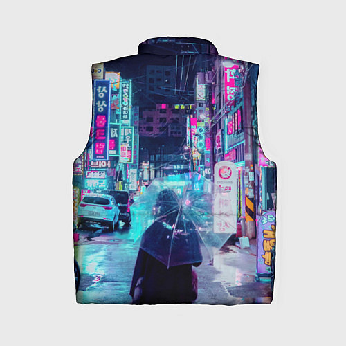 Женский жилет Дождливый неоновый вечер в Японии / 3D-Черный – фото 2