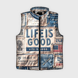 Женский жилет Жизнь прекрасна- пэчворк, цвет: 3D-черный