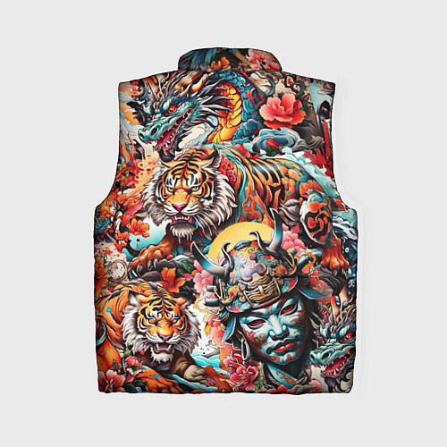 Женский жилет Японская татуировка дракона тигра и самурая / 3D-Светло-серый – фото 2