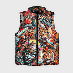 Женский жилет Японская татуировка дракона тигра и самурая, цвет: 3D-черный