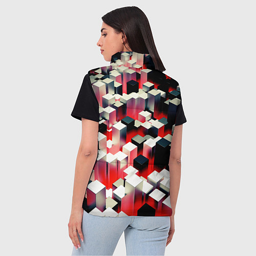 Женский жилет Черно-белые блоки в красном тумане / 3D-Красный – фото 4