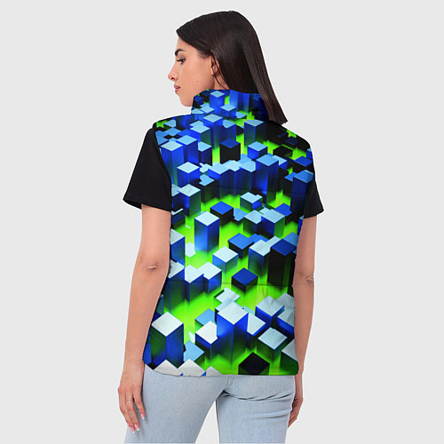 Женский жилет Синие блоки в зеленом тумане / 3D-Светло-серый – фото 4