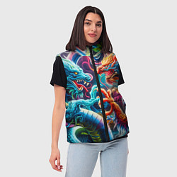 Женский жилет Противостояние двух драконов - ирезуми, цвет: 3D-светло-серый — фото 2