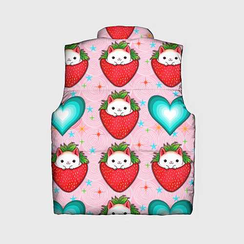 Женский жилет Котик клубничка и сердца узор / 3D-Красный – фото 2