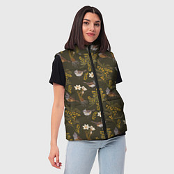 Женский жилет Хохлатые синицы и мимоза паттерн, цвет: 3D-красный — фото 2