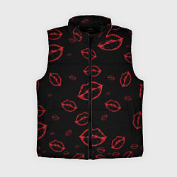 Женский жилет Паттерн красные губы на черном - lips red, цвет: 3D-черный