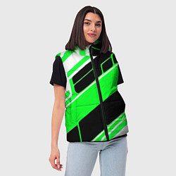 Женский жилет Зелёно-белые полосы и чёрный фон, цвет: 3D-красный — фото 2