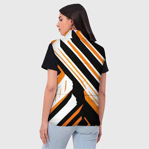 Женский жилет Чёрно-оранжевые полосы на белом фоне / 3D-Красный – фото 4