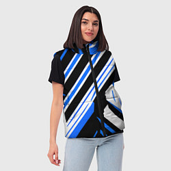 Женский жилет Чёрно-синие полосы на белом фоне, цвет: 3D-красный — фото 2