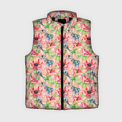 Женский жилет Лазоревки и маки на розовом