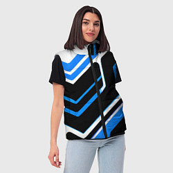 Женский жилет Бело-синие линии на чёрном фоне, цвет: 3D-черный — фото 2