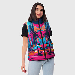 Женский жилет Пальмы среди небоскребов, цвет: 3D-светло-серый — фото 2