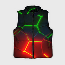 Женский жилет Зеленые и красные неоновые плиты в разломе