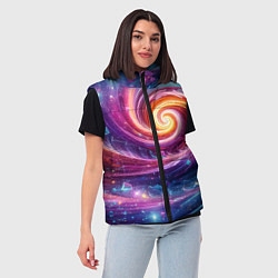 Женский жилет Космическая галактическая спираль - неоновое свече, цвет: 3D-черный — фото 2