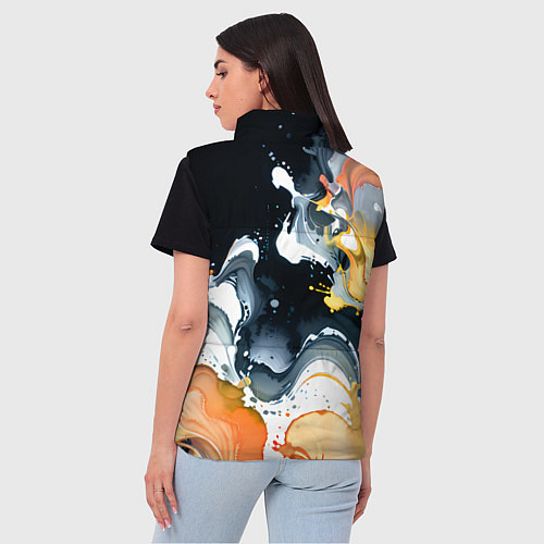 Женский жилет Белые и персиковые разводы на черном фоне / 3D-Красный – фото 4