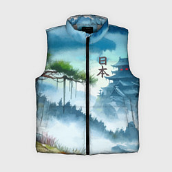 Женский жилет Японский пейзаж - акварель живопись, цвет: 3D-светло-серый