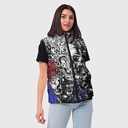Женский жилет Череп и скелеты на фоне флага России, цвет: 3D-черный — фото 2
