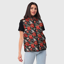 Женский жилет Красные цветы пиона паттерн, цвет: 3D-светло-серый — фото 2