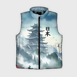 Женский жилет Японская пагода в тумане - нейросеть, цвет: 3D-черный