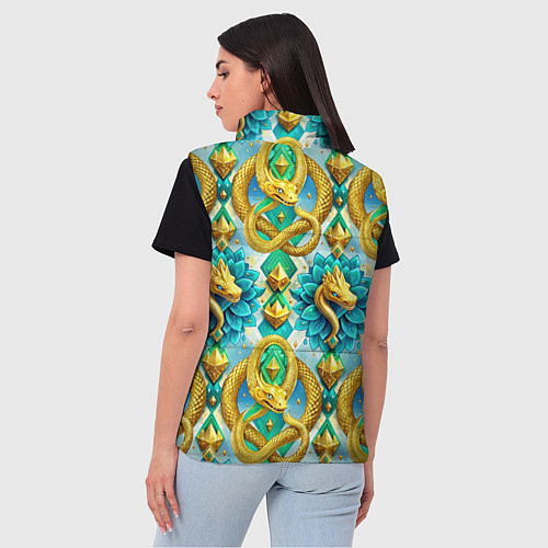 Женский жилет Золотистые змеи и цветы / 3D-Красный – фото 4