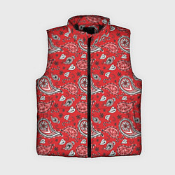 Женский жилет Узор бандана красночерный, цвет: 3D-черный