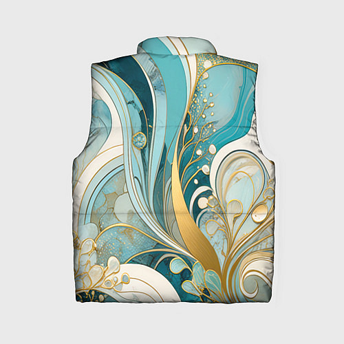 Женский жилет Бирюзовый с белым растительный узор в мягких тонах / 3D-Черный – фото 2