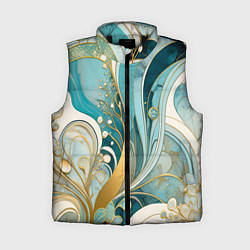 Женский жилет Бирюзовый с белым растительный узор в мягких тонах