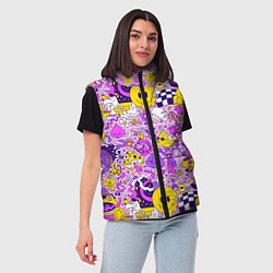 Женский жилет Психоделические существа триппи смайлики, цвет: 3D-черный — фото 2