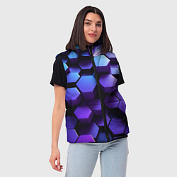 Женский жилет Абстрактные трехмерные фиолетовые гексагоны, цвет: 3D-светло-серый — фото 2