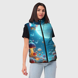 Женский жилет Сказочные грибы и бабочки под луной - фантазия, цвет: 3D-светло-серый — фото 2