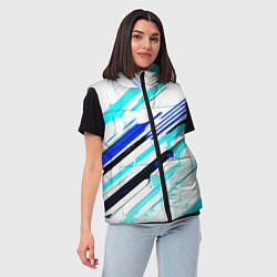 Женский жилет Чёрно-сине-голубые полосы на белом фоне, цвет: 3D-черный — фото 2