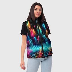 Женский жилет Neon fantastic metropolis - vaporwave, цвет: 3D-красный — фото 2