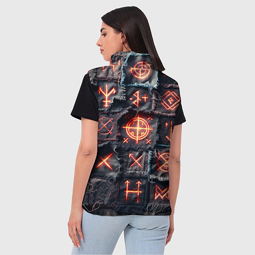 Женский жилет Символы викингов на пэчворк джинсах / 3D-Красный – фото 4