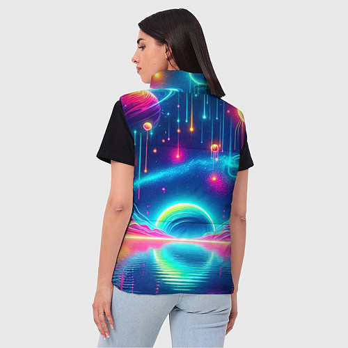 Женский жилет Неоновый космос - нейроарт фантазия / 3D-Красный – фото 4