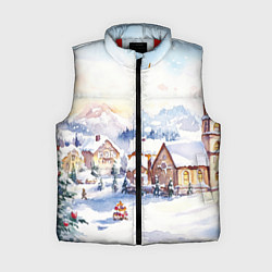Женский жилет Новогодний снежный город, цвет: 3D-красный