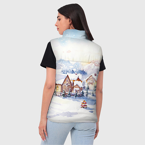 Женский жилет Новогодний снежный город / 3D-Красный – фото 4