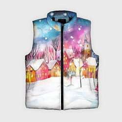Женский жилет Новогодний ночной дворик, цвет: 3D-черный