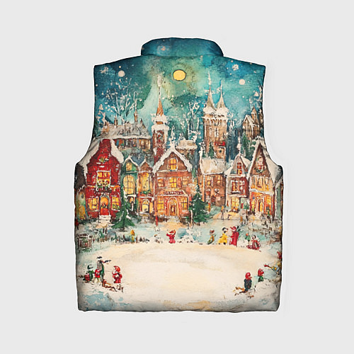 Женский жилет Новогодний снежный город / 3D-Черный – фото 2