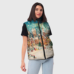 Женский жилет Новогодний снежный город, цвет: 3D-черный — фото 2