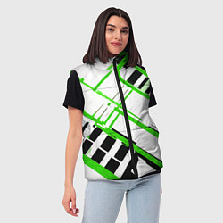 Женский жилет Зелёно-чёрные полосы на белом фоне, цвет: 3D-черный — фото 2