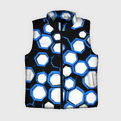 Женский жилет Бело-синие шестиугольники на чёрном фоне, цвет: 3D-светло-серый
