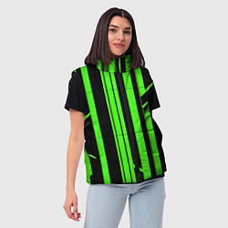 Женский жилет Толстые зелёные полосы на чёрном фоне, цвет: 3D-светло-серый — фото 2