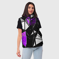 Женский жилет Фиолетово-белые рельефные треугольники на чёрном ф, цвет: 3D-светло-серый — фото 2